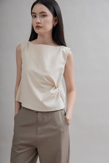 Sleeveless Side Scrunched Top (Beige)