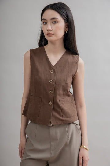 Front Pocket Casual Vest (Brown)