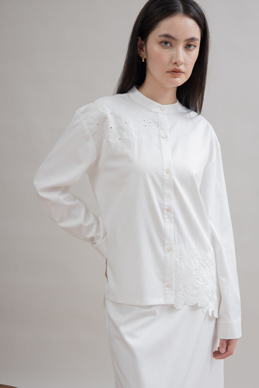 Petala Embroidery Long Sleeve Shirt (Ivory)