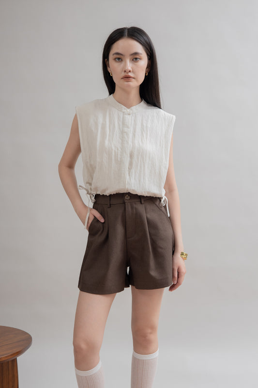 Front Pleated Relax Shorts (Brown)