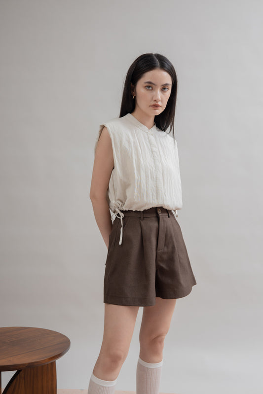 Lightweight Drawstring Hem Top (Bone)