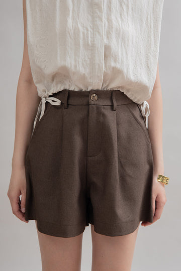 Front Pleated Relax Shorts (Brown)