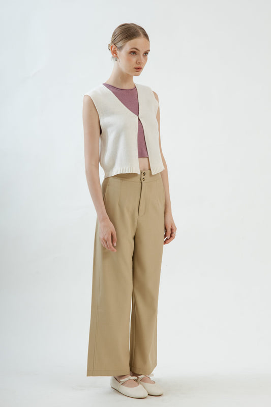 Dual Button Straight Leg Culottes (Khaki)