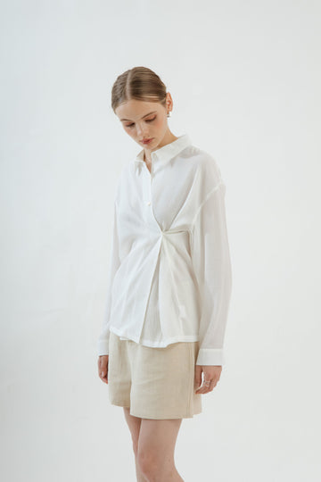 Multi-Wear Texture Collared Shirt (White)