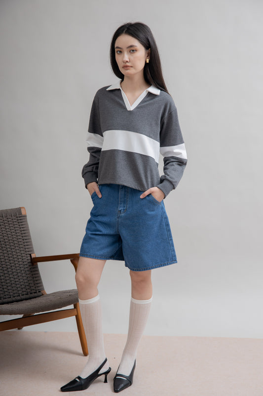 Oxford Long Sleeve Polo Top (Grey Mix)