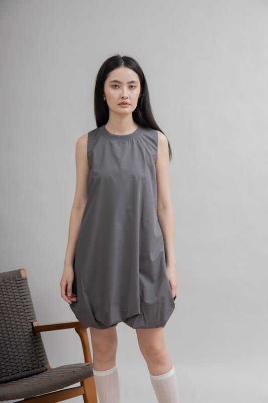 Puffy Sleeveless Mini Dress (Grey)