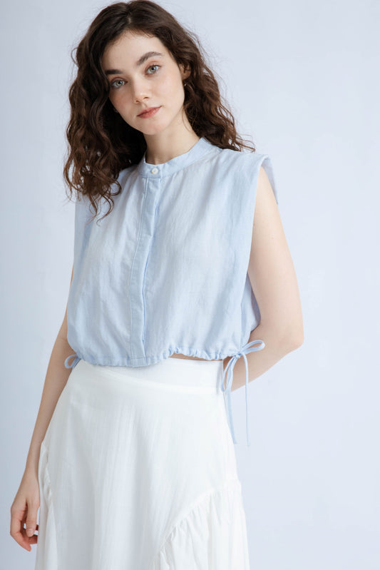 Lightweight Drawstring Hem Top (Blue)