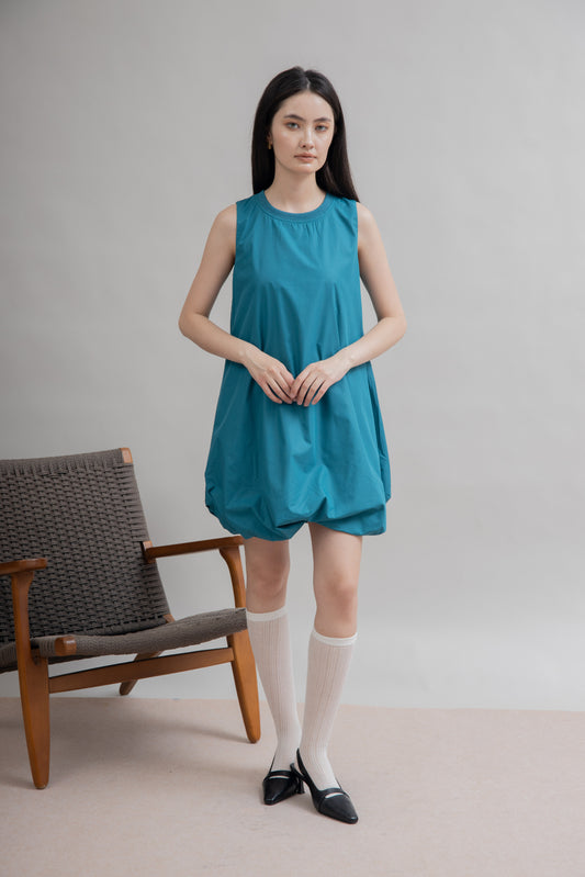 Puffy Sleeveless Mini Dress (Teal)