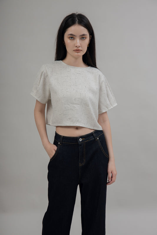 Button Down Tweed Two-Way Blouse (Grey Mix)