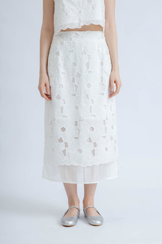 Lacevine Floral Long Skirt (Ivory)