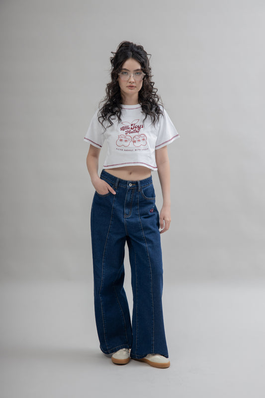 LULU Cherry Embroidery Denim Pants (Denim)