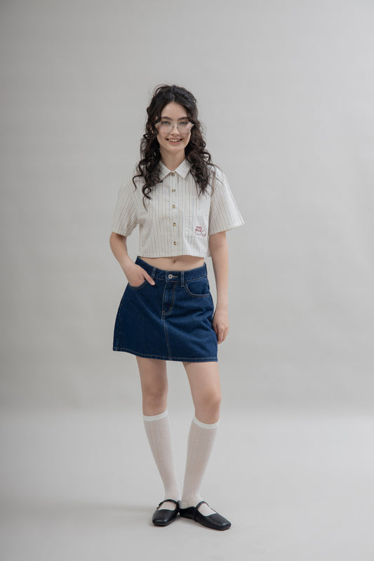 LULU Stripes Crop Shirt (Beige Stripes)