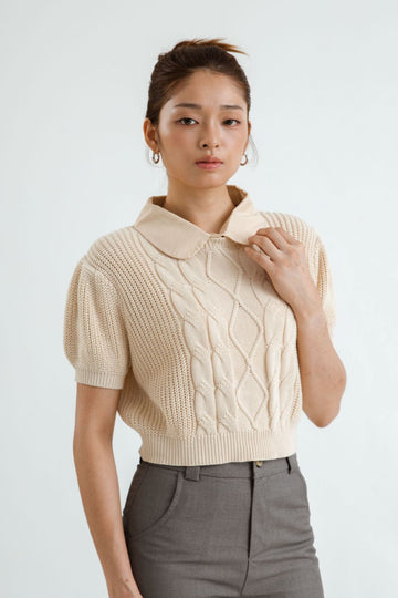 Detachable Collar Knit Top (Beige)