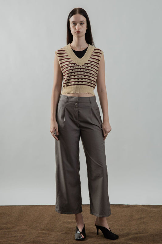 Riley Straight Cut Back Elastic Trousers (Khaki Grey)