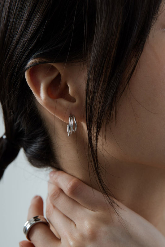 Lydia Triple Hoop Plated Earrings (Silver)