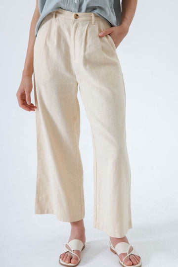 Alaia Linen Straight Cut Trousers (Beige)