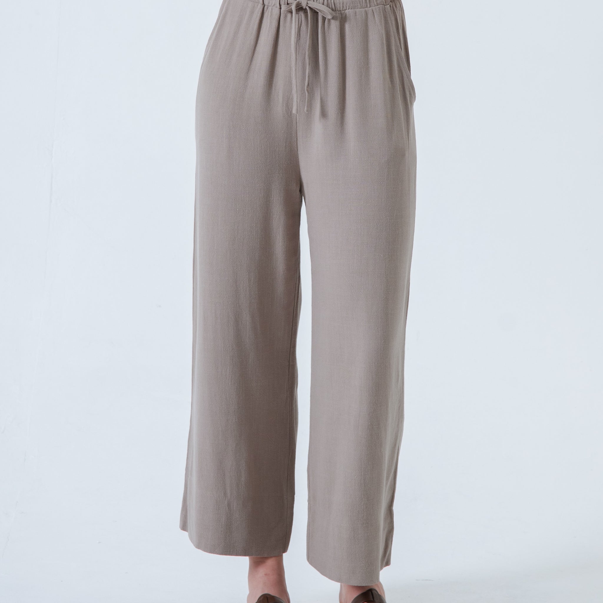 Alexa Linen Drawstring Trousers (Khaki Grey)