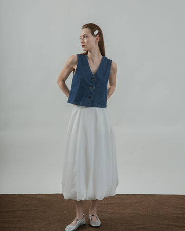 V Neck Sleeveless Denim Vest (Denim)