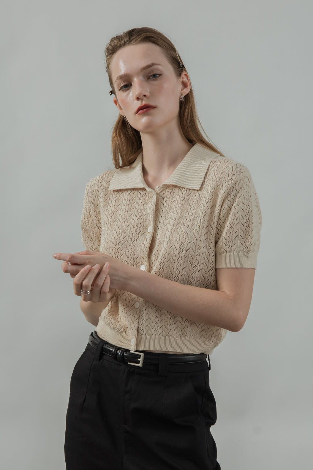Chris Short Sleeve Knit Top (Beige)