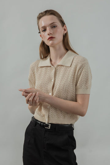 Chris Short Sleeve Knit Top (Beige)