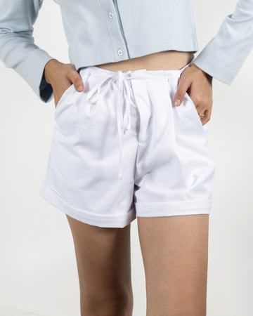 Folded Hem Ribbon Tie Shorts (White)