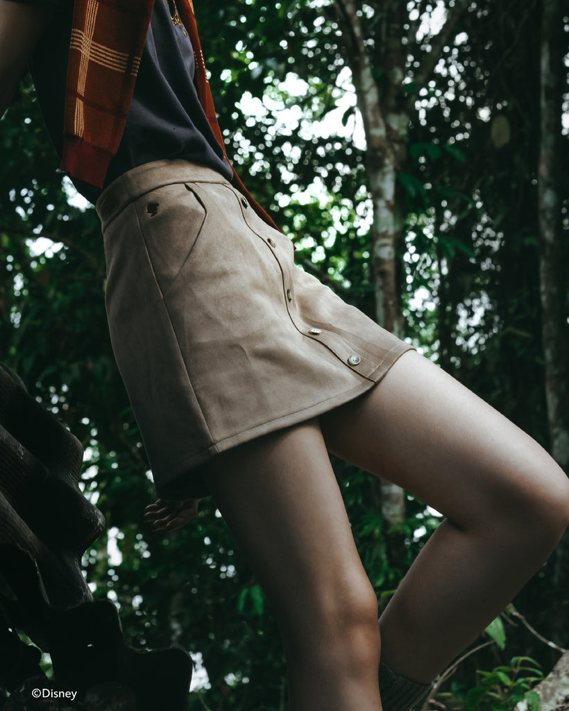 Pinocchio Suede A-Line Skirt (Brown)
