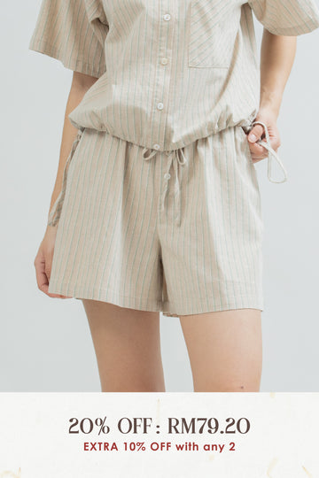 Elastic Waist Cotton Stripes Shorts (Green Stripes)