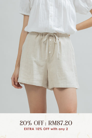 Elastic Waist Linen Shorts (Khaki)