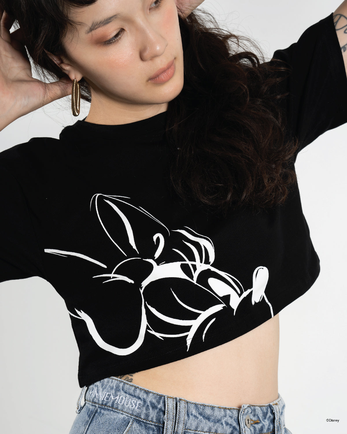 Sketch Minnie Monochrome Crop Tee (Black)