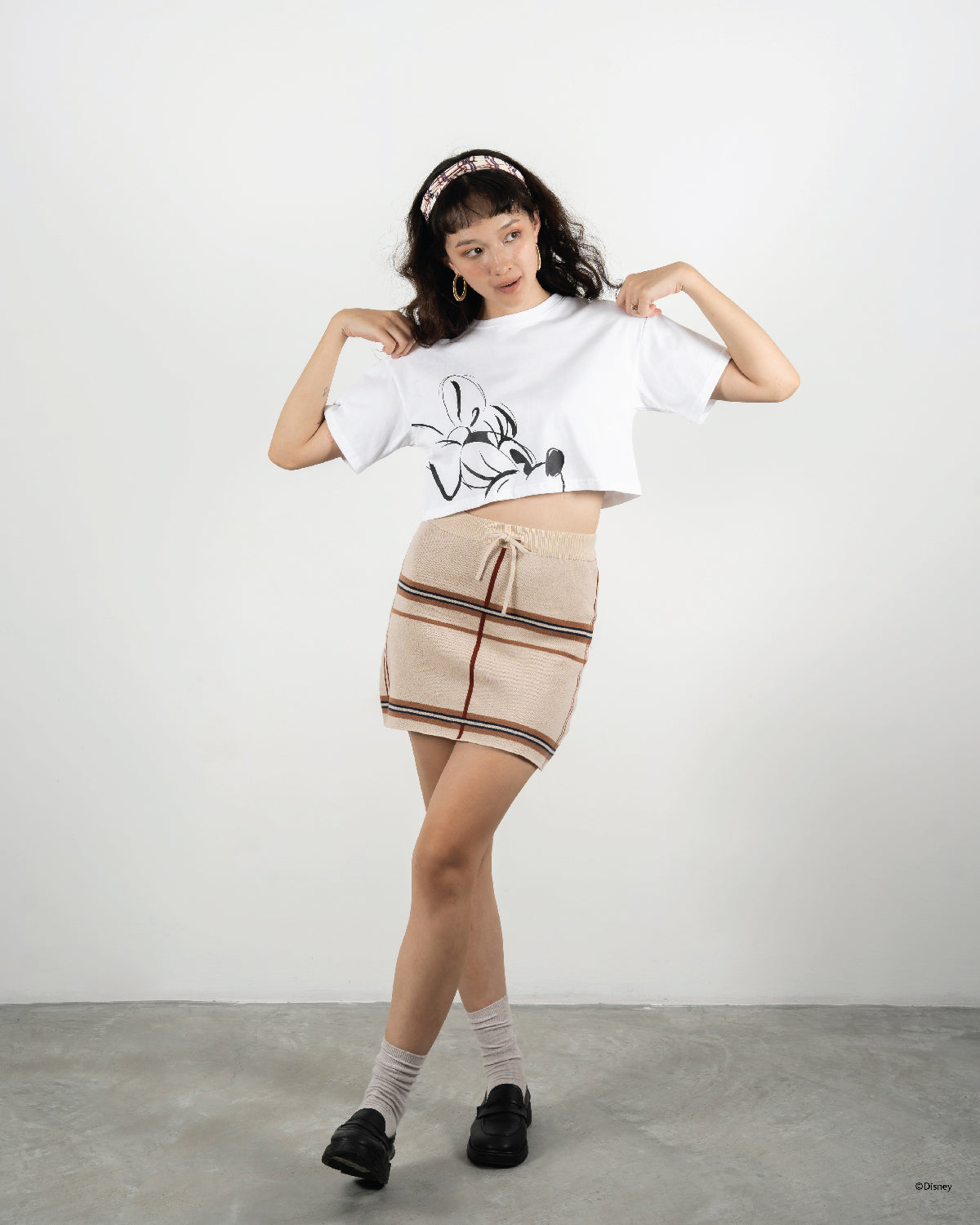 Sketch Minnie Monochrome Crop Tee (White)