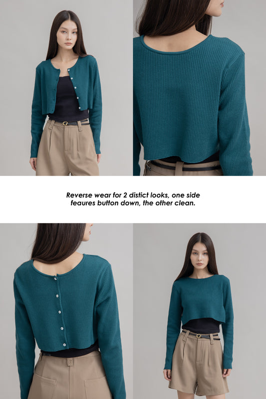 Multi-Wear Crop Knit Top (Teal)