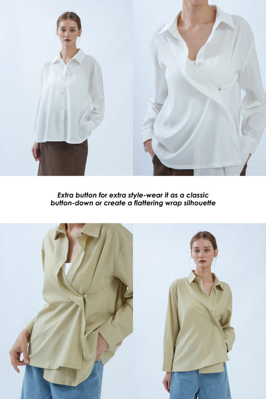 Multi-Wear Loose Cut Long Sleeve Shirt (Ivory)