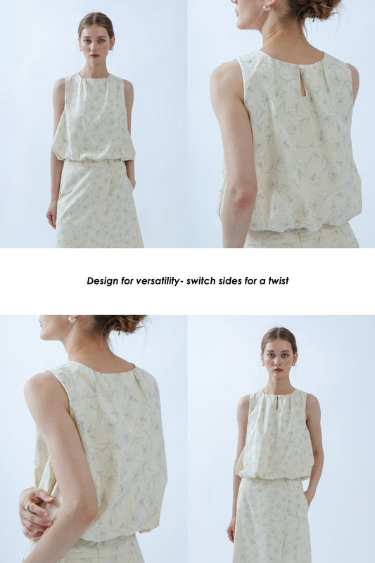 Meadow Puffy Hem Sleeveless Top (Beige)