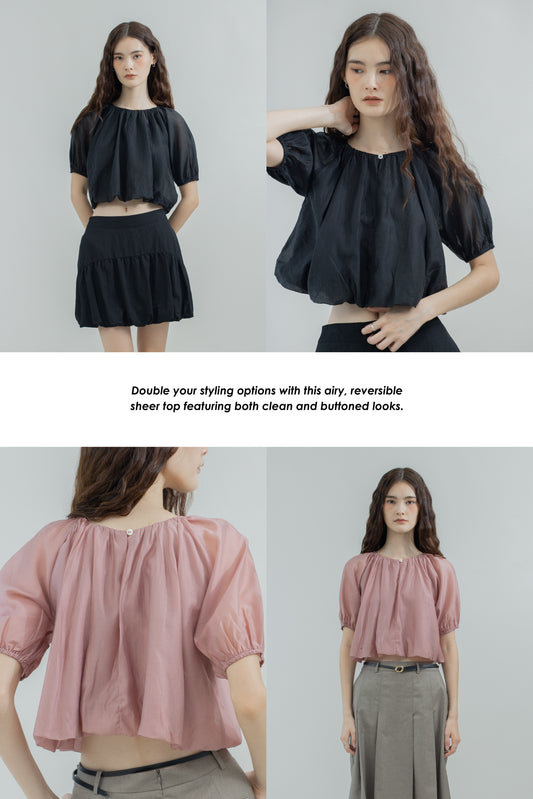 Light Puffy Sheer Short Sleeve (Black)