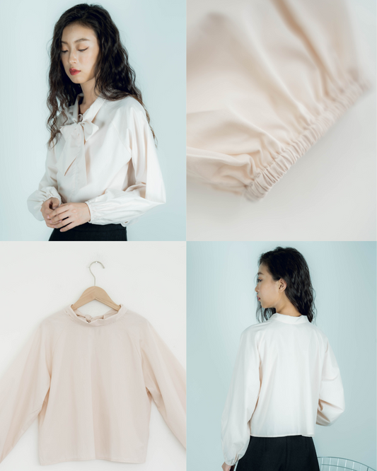 Elna Long Sleeve Two-Way Blouse (Cream)