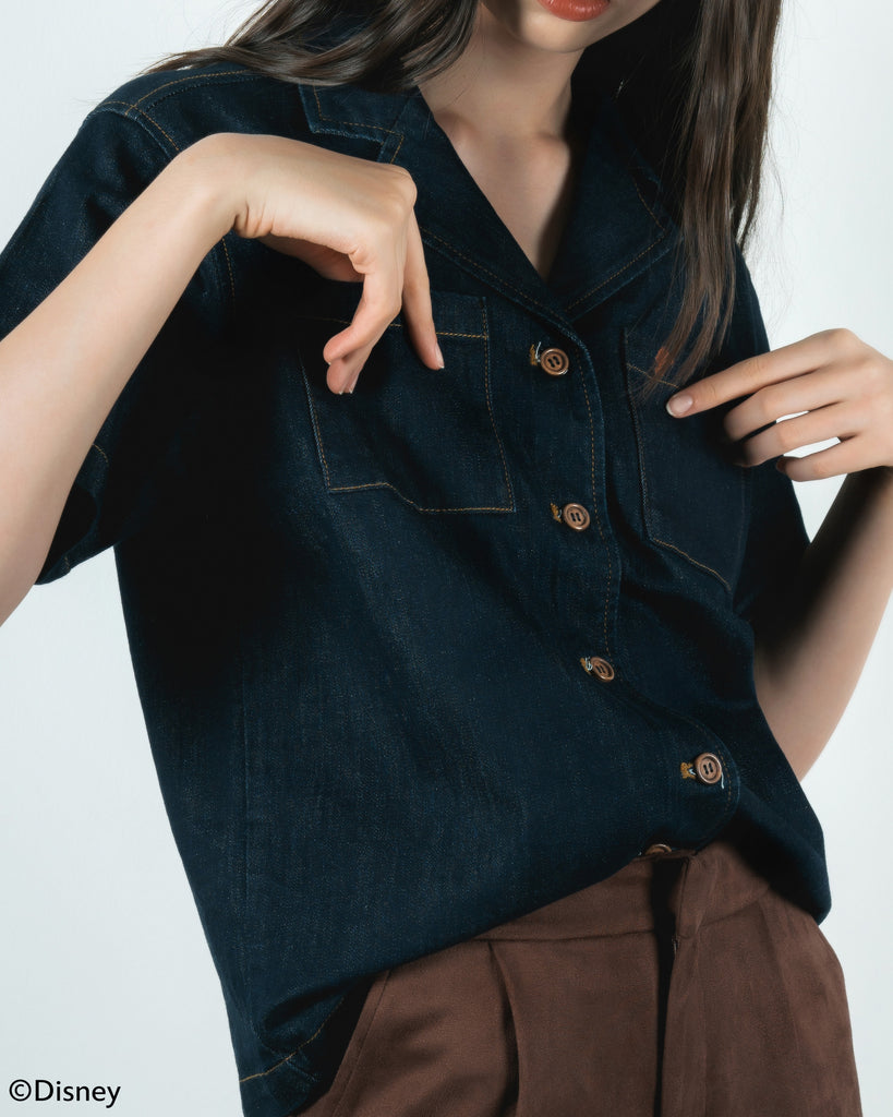 Pinocchio Notch Collar Denim Top (Denim)