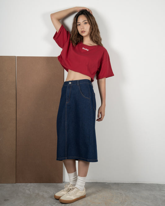 Sunday Embroidery Crop Tee (Red)