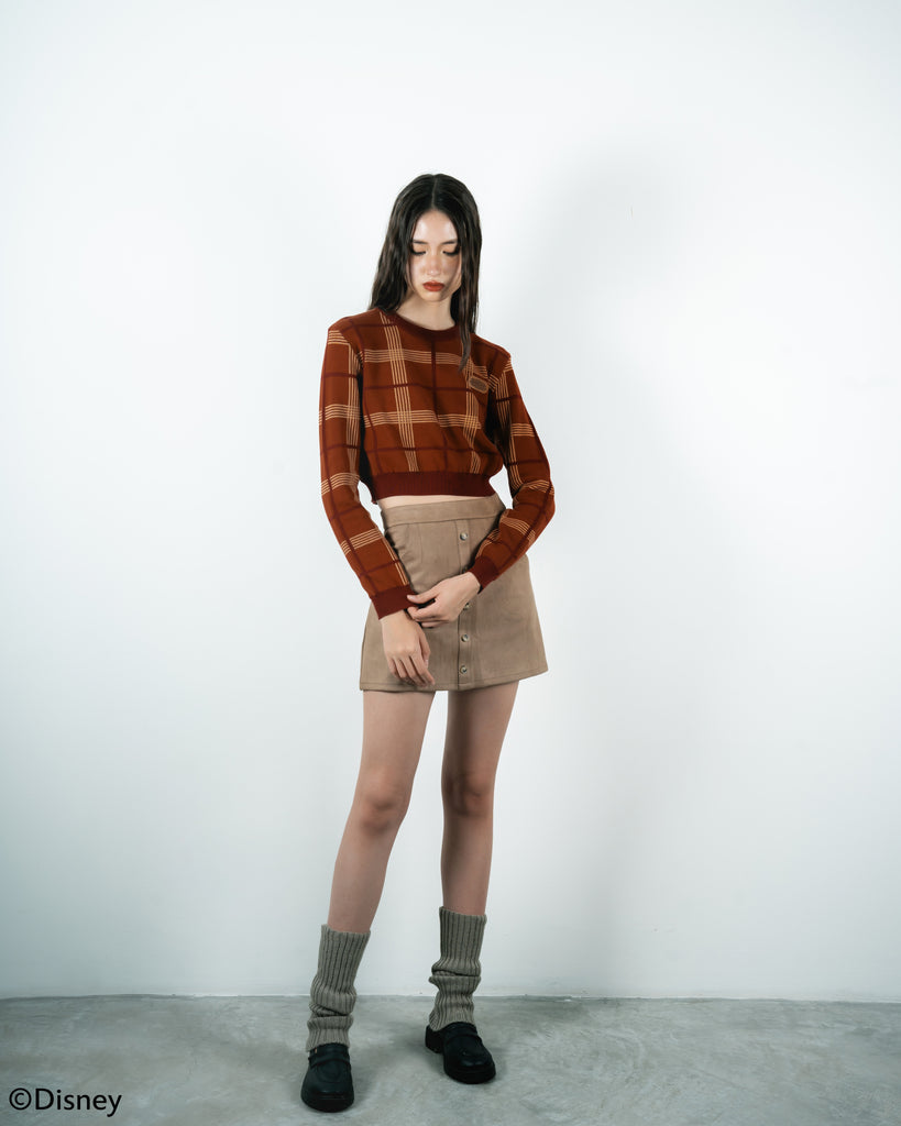 Pinocchio Suede A-Line Skirt (Brown)