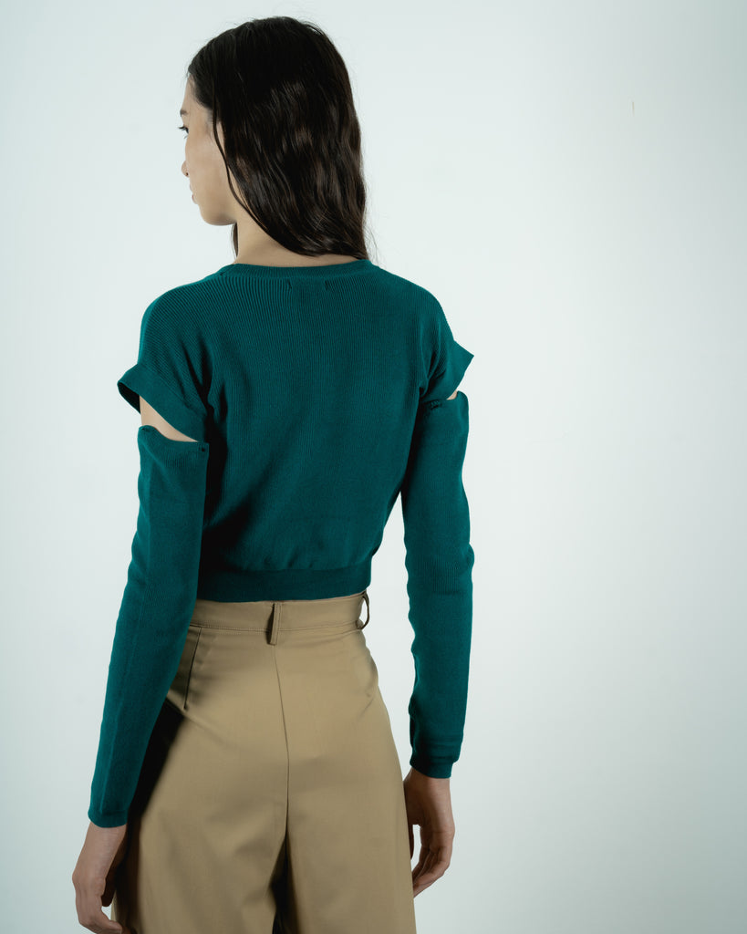 Detachable Long Sleeve Knit Top (Teal Green)