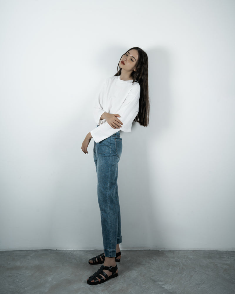 Cotton Crop Long Sleeve Top (White)
