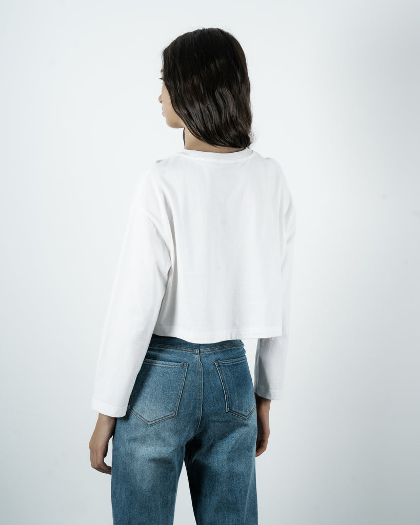 Cotton Crop Long Sleeve Top (White)