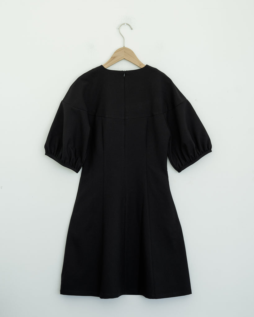 Cutline Balloon Sleeve Dress (Black)