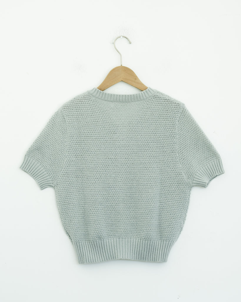 Short Sleeve Zip-Up Knit Top (Ash Green)