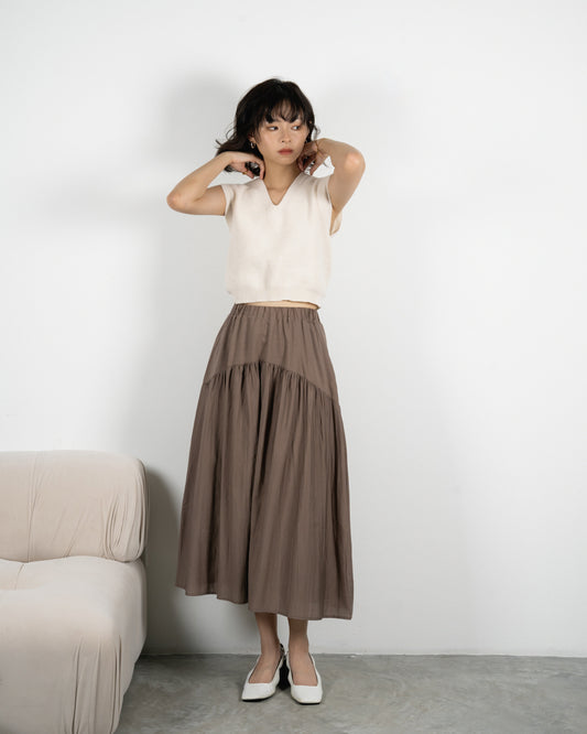 Adeline Flare Maxi Skirt (Khaki)