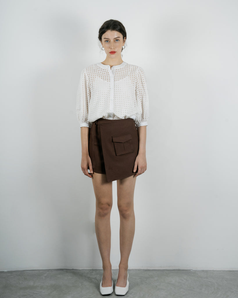 Broderie Button Down Blouse (White)