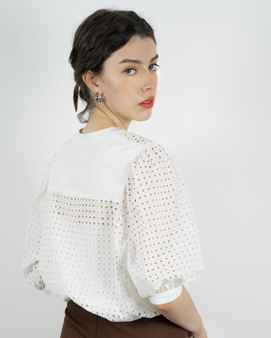 Broderie Button Down Blouse (White)
