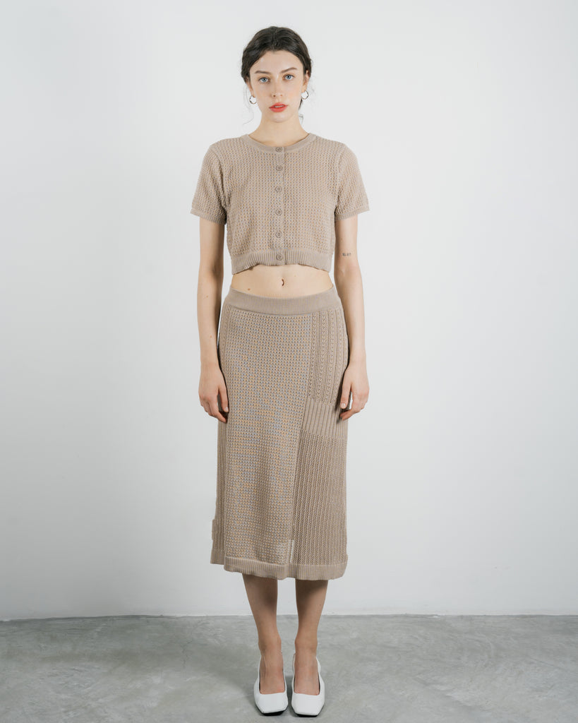 Two-Way Eco Button Knit Top (Grey Brown)