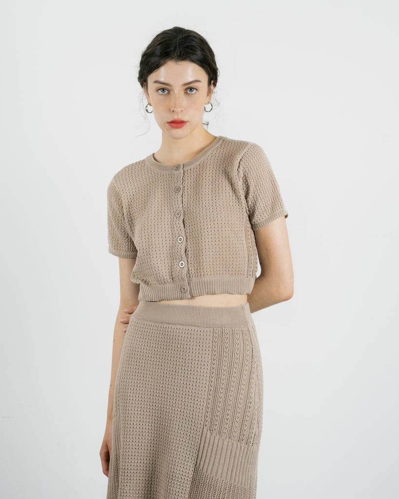 Two-Way Eco Button Knit Top (Grey Brown)