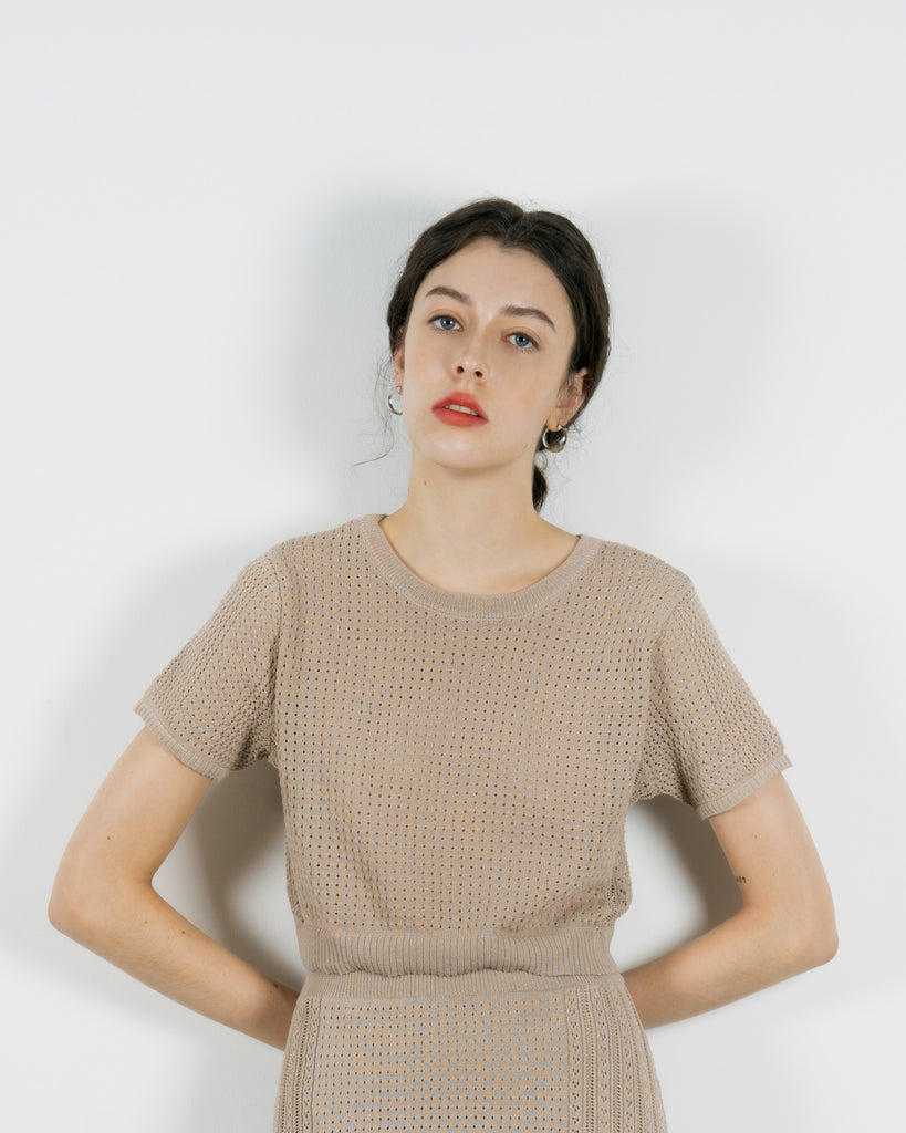 Two-Way Eco Button Knit Top (Grey Brown)