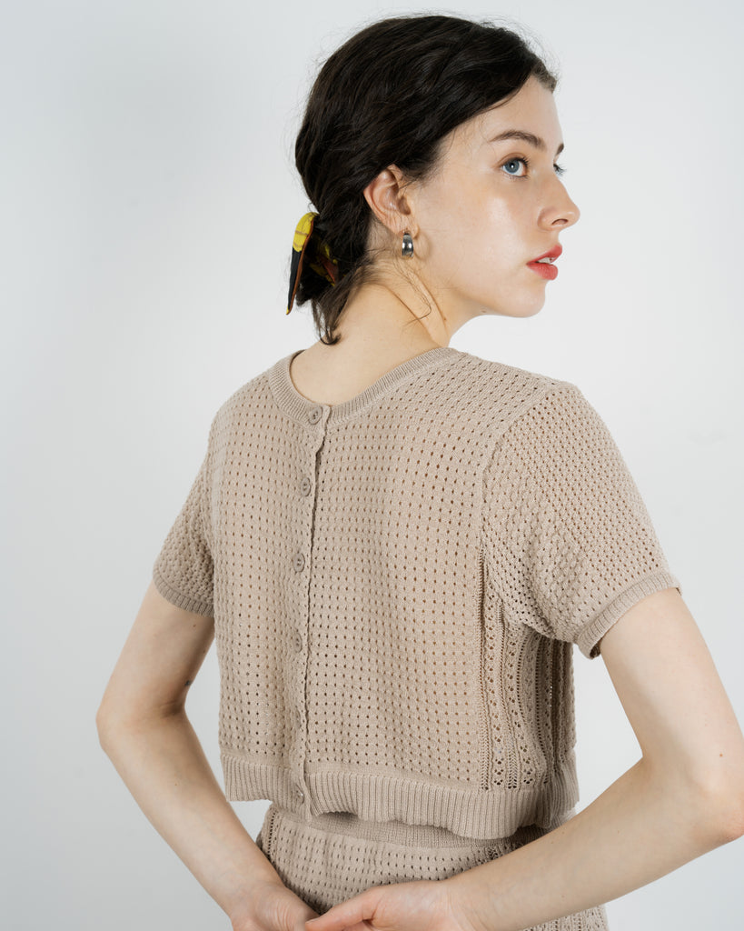 Two-Way Eco Button Knit Top (Grey Brown)